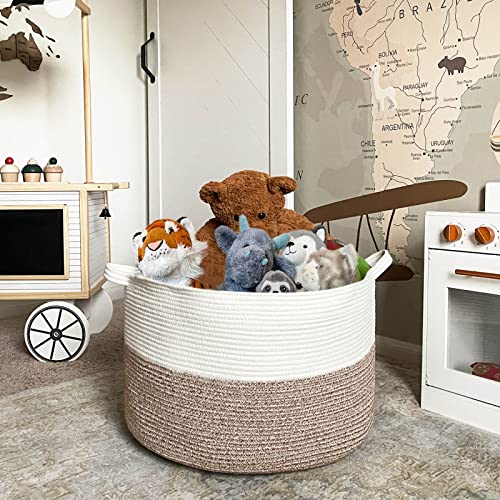 INDRESSME XXXLarge Cotton Rope Basket 21.7" x 21.7" x 13.8" Woven Baby Laundry Basket for Blankets Toys Storage Basket with Handle Comforter Cushions Storage Bins Thread Laundry Hamper