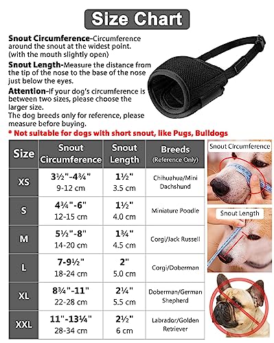 Dog Muzzle Anti Biting Barking and Chewing, with Comfortable Mesh Soft Fabric and Adjustable Strap, Suitable for Small, Medium and Large Dogs (XS, Black)
