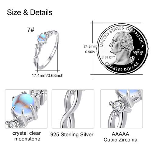 Cuoka Moonstone Ring 925 Sterling Silver Rainbow Moonstone Infinity Ring for Women Promise Rings Moonstone Jewellery Gifts for Engagement Anniversary Wedding Ring (A-Silver, 7)