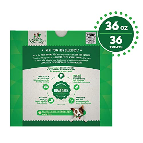 GREENIES Original Regular Natural Dog Dental Care Chews Oral Health Dog Treats, 36 oz. Pack (36 Treats)