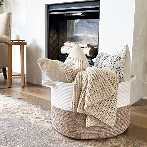 INDRESSME XXXLarge Cotton Rope Basket 21.7" x 21.7" x 13.8" Woven Baby Laundry Basket for Blankets Toys Storage Basket with Handle Comforter Cushions Storage Bins Thread Laundry Hamper