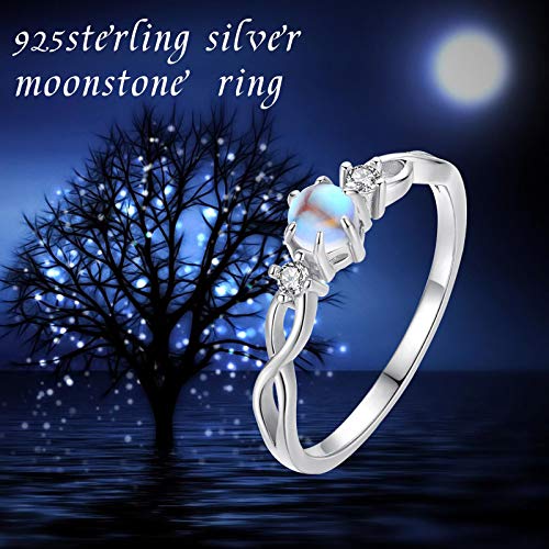 Cuoka Moonstone Ring 925 Sterling Silver Rainbow Moonstone Infinity Ring for Women Promise Rings Moonstone Jewellery Gifts for Engagement Anniversary Wedding Ring (A-Silver, 7)