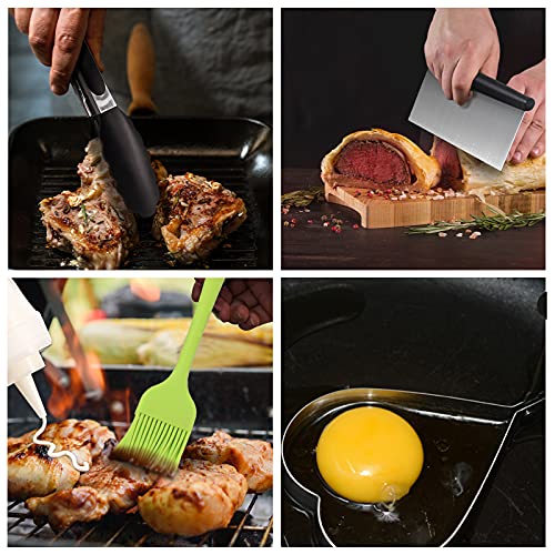 Griddle Accessories,15 Pcs Flat-top Grilling Accessories,Stainless Steel BBQ Accessories with Spatula, Slotted Spatula,Basting Cover, Chopper,Scraper,Egg Mold for Men Women Outdoor Yard Camping