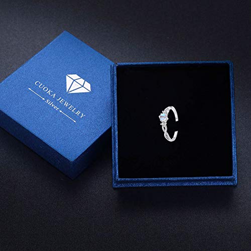 Cuoka Moonstone Ring 925 Sterling Silver Rainbow Moonstone Infinity Ring for Women Promise Rings Moonstone Jewellery Gifts for Engagement Anniversary Wedding Ring (A-Silver, 7)