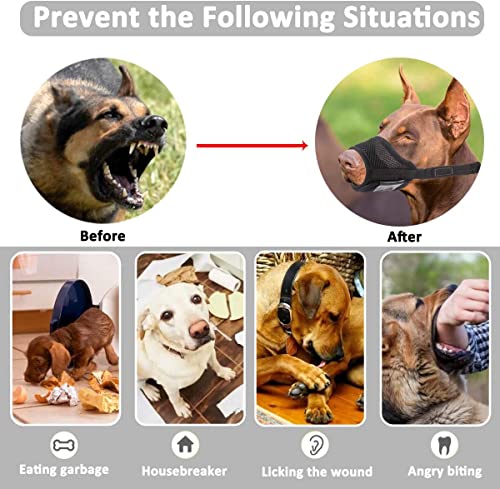 Dog Muzzle Anti Biting Barking and Chewing, with Comfortable Mesh Soft Fabric and Adjustable Strap, Suitable for Small, Medium and Large Dogs (XS, Black)