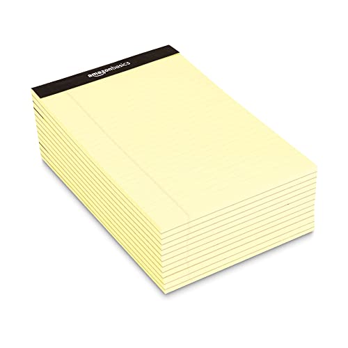 AmazonBasics Narrow Ruled 5 x 8-Inch Writing Pad - Canary (50 Sheet Paper Pads, 12 pack)