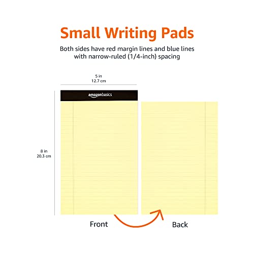 AmazonBasics Narrow Ruled 5 x 8-Inch Writing Pad - Canary (50 Sheet Paper Pads, 12 pack)
