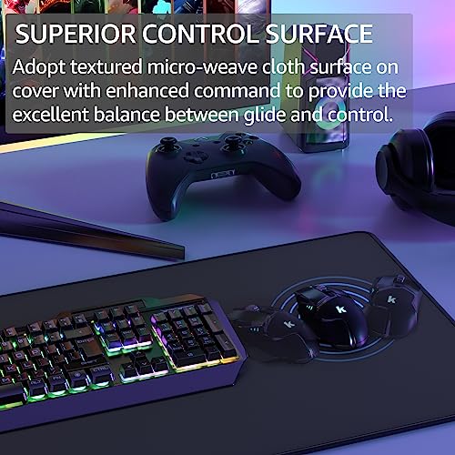 Ktrio Extended Gaming Mouse Pad with Stitched Edges, Large Mousepad with Premium-Textured Cloth, Non-Slip Rubber Base, Waterproof Keyboard Pad, Desk Mat for Gamer, Office & Home, 31.5 x 11.8 in, Black
