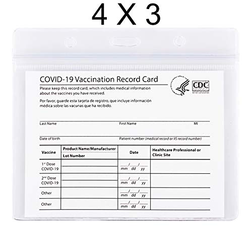 2 Pack - CDC Vaccinate Card Holder 4 X 3 Inches Immunization Record Vaccination Cards Protector Clear Vinyl Plastic Sleeve with Waterproof Type Resealable Zip