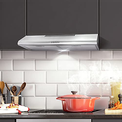 Cosmo 5MU30 30 in. Under Cabinet Range Hood with Ducted / Ductless Convertible Duct, Slim Kitchen Stove Vent with, 3 Speed Exhaust Fan, Reusable Filter and LED Lights in Stainless Steel
