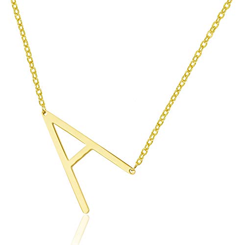 Rinhoo Stainless Steel Gold Initial Alphabet 26 Letters Script Name Pendant Chain Necklace from A-Z(A)