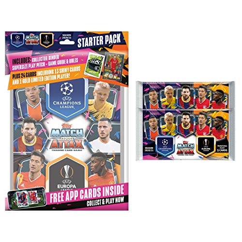 Match Attax 2020-21 Topps Champions League Cards - Starter Pack + 2 Bonus Promo Packs (Album, 37 Cards + LE Gold Firminho Card)
