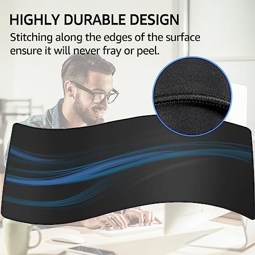 Ktrio Extended Gaming Mouse Pad with Stitched Edges, Large Mousepad with Premium-Textured Cloth, Non-Slip Rubber Base, Waterproof Keyboard Pad, Desk Mat for Gamer, Office & Home, 31.5 x 11.8 in, Black
