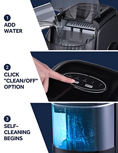 Ice Maker Machine for Countertop, Self-Cleaning Function, 26Lbs/24H Portable Ice Maker, 9 Cubes Ready in 6 Mins, Compact Ice Cube Maker with Ice Scoop & Basket for Home Kitchen Office Bar (Black)