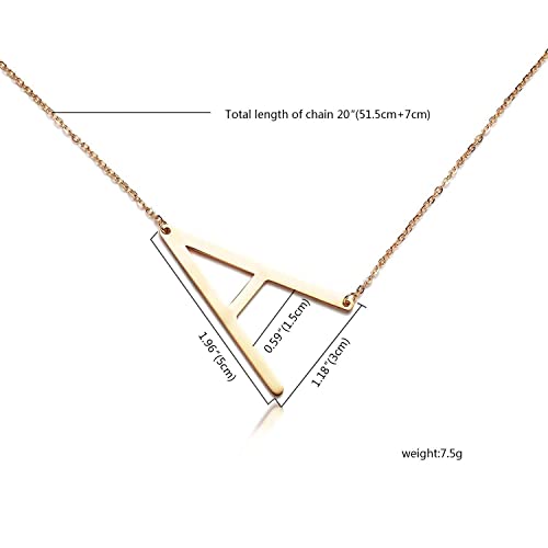 Rinhoo Stainless Steel Gold Initial Alphabet 26 Letters Script Name Pendant Chain Necklace from A-Z(A)