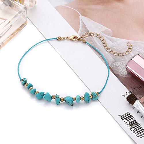 YAHPERN Anklets for Women Girls Color Beads Turquoise Drop Sequin Charm Adjustable Ankle Bracelets Set Boho Multilayer Beach Foot Jewelry (Gold)