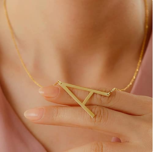Rinhoo Stainless Steel Gold Initial Alphabet 26 Letters Script Name Pendant Chain Necklace from A-Z(A)