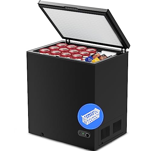 Kismile 5.0 Cubic Feet Chest Freezer with Removable Basket Free Standing Top open Door Compact Freezer with Adjustable Temperature for Home/Kitchen/Office/Bar (5.0 Cubic Feet, Black)