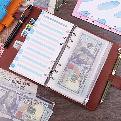 Antner A6 PU Leather Notebook Binder Refillable 6 Ring Binder for A6 Filler Paper, Loose Leaf Personal Planner Binder Cover with Magnetic Buckle Closure, Brown