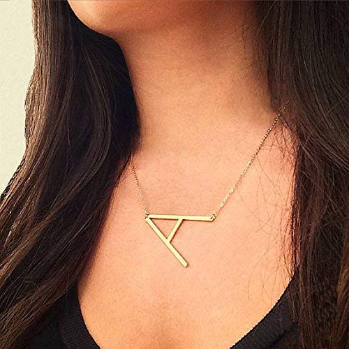 Rinhoo Stainless Steel Gold Initial Alphabet 26 Letters Script Name Pendant Chain Necklace from A-Z(A)