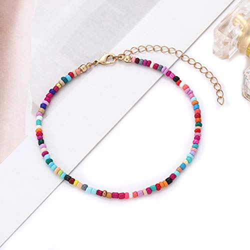 YAHPERN Anklets for Women Girls Color Beads Turquoise Drop Sequin Charm Adjustable Ankle Bracelets Set Boho Multilayer Beach Foot Jewelry (Gold)