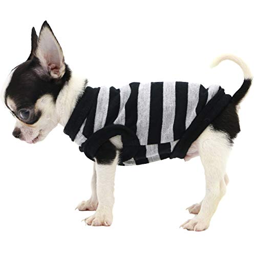 Lophipets 100% Cotton Striped Dog Shirts for Small Dogs Chihuahua Puppy Clothes Tank Vest-Black and Gray Strips/XXS