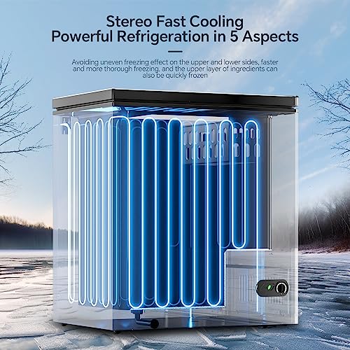 Kismile 5.0 Cubic Feet Chest Freezer with Removable Basket Free Standing Top open Door Compact Freezer with Adjustable Temperature for Home/Kitchen/Office/Bar (5.0 Cubic Feet, Black)