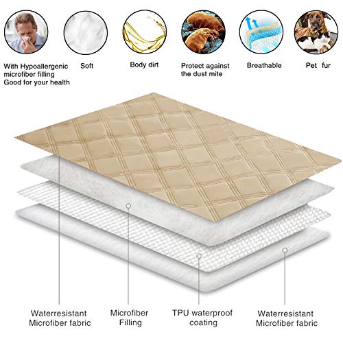 Ameritex Waterproof Dog Bed Cover Pet Blanket with Anti-Slip Back for Furniture Bed Couch Sofa (52x82 Inches, Beige)
