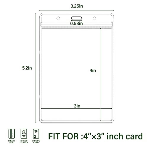 3 Pack CDC Vaccination Card Protector 4X3 in Immunization Record Vaccine Card Holder Horizontal Badge I'd Name Tags Clear PVC Sleeve Waterproof Type Resealable Zip w 3 Lanyard Slots for Events Travel