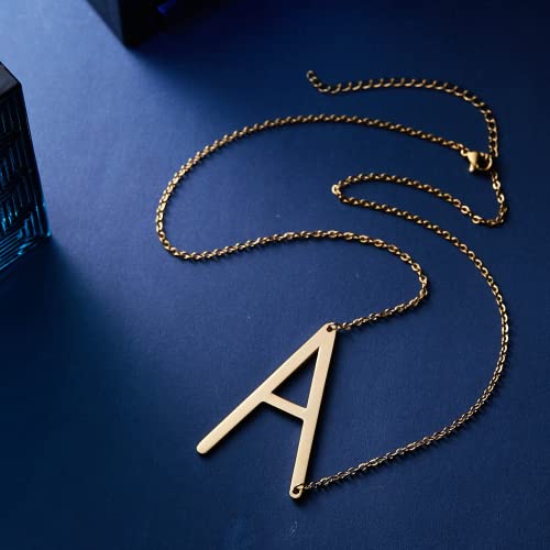 Rinhoo Stainless Steel Gold Initial Alphabet 26 Letters Script Name Pendant Chain Necklace from A-Z(A)