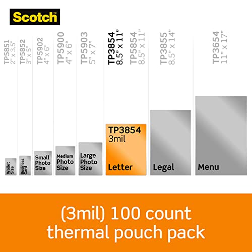 Scotch Thermal Laminating Pouches, 100-Pack, 8.9 x 11.4 inches, Letter Size Sheets (TP3854-100)