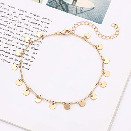 YAHPERN Anklets for Women Girls Color Beads Turquoise Drop Sequin Charm Adjustable Ankle Bracelets Set Boho Multilayer Beach Foot Jewelry (Gold)