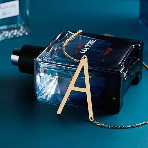 Rinhoo Stainless Steel Gold Initial Alphabet 26 Letters Script Name Pendant Chain Necklace from A-Z(A)