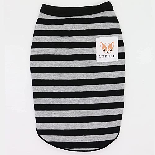 Lophipets 100% Cotton Striped Dog Shirts for Small Dogs Chihuahua Puppy Clothes Tank Vest-Black and Gray Strips/XXS