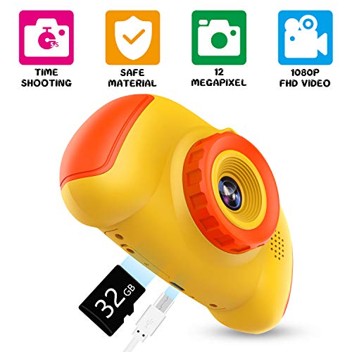 ITSHINY Kids Digital Camera, Kids HD Camera [ 32GB SD Card ] with 12.0 Mega Pixels & 1080P Birthday Toy Gifts for Age 3-9 Boys Girls -Yellow