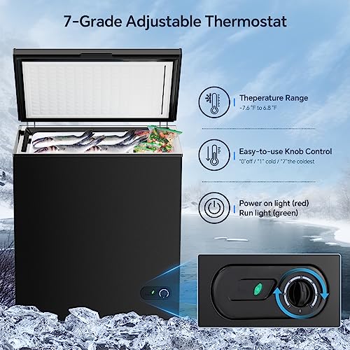 Kismile 5.0 Cubic Feet Chest Freezer with Removable Basket Free Standing Top open Door Compact Freezer with Adjustable Temperature for Home/Kitchen/Office/Bar (5.0 Cubic Feet, Black)