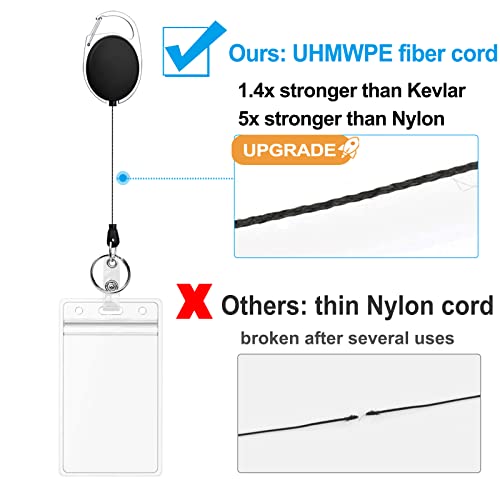 2 Pack Heavy Duty Retractable Badge Holders with Carabiner Reel Clip and Vertical Style Clear ID Card Holders, 24 inches Thick Pull Cord