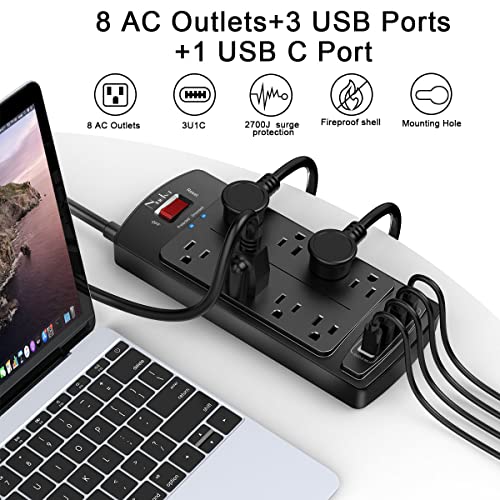 Surge Protector Power Strip , Nuetsa Extension Cord with 8 Outlets and 4 USB Ports, 6 Feet Power Cord (1625W/13A) , 2700 Joules, ETL Listed, Black