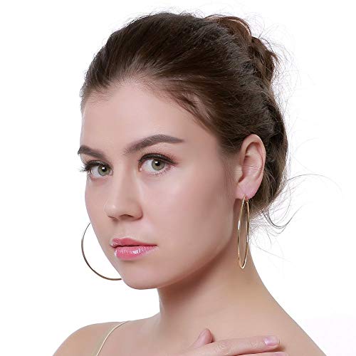 Dainty 70mm 14K Yellow Gold Silver Big Large Hoop Earrings For Women Girls Sensitive Ears Fashion Round Circle Huggie Hypoallergenic Hoops 3 Inch Minimalist Hooped Gifts Bff Birthday (Yellow Gold)