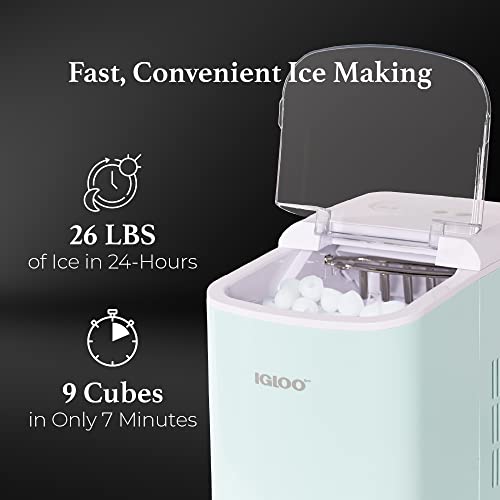 Igloo Automatic Portable Electric Countertop Ice Maker Machine, 26 Pounds in 24 Hours, 9 Ice Cubes Ready in 7 minutes, With Ice Scoop and Basket, Perfect for Water Bottles, Mixed Drinks, Parties