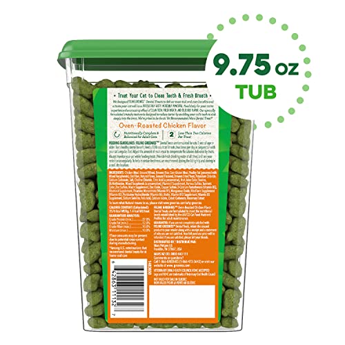 FELINE GREENIES Adult Dental Cat Treats, Oven Roasted Chicken Flavor, 9.75 oz. Tub