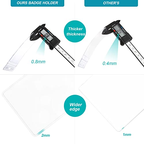 2 Pack Heavy Duty Retractable Badge Holders with Carabiner Reel Clip and Vertical Style Clear ID Card Holders, 24 inches Thick Pull Cord