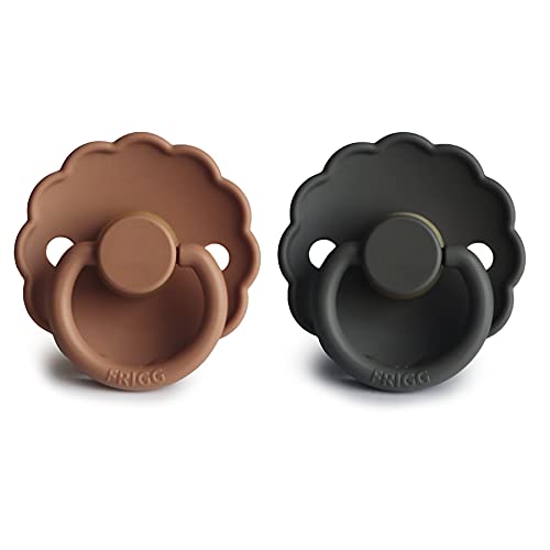 FRIGG Daisy Natural Rubber Baby Pacifier | Made in Denmark | BPA-Free (Graphite/Peach Bronze, 0-6 Months)
