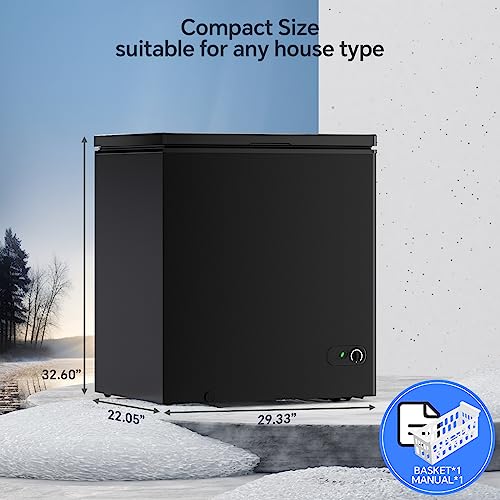 Kismile 5.0 Cubic Feet Chest Freezer with Removable Basket Free Standing Top open Door Compact Freezer with Adjustable Temperature for Home/Kitchen/Office/Bar (5.0 Cubic Feet, Black)