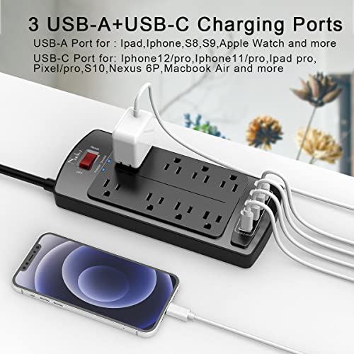 Surge Protector Power Strip , Nuetsa Extension Cord with 8 Outlets and 4 USB Ports, 6 Feet Power Cord (1625W/13A) , 2700 Joules, ETL Listed, Black
