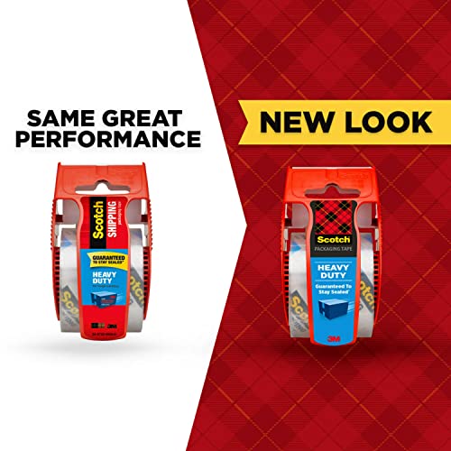 Scotch Heavy Duty Packaging Tape, 1.88" x 22.2 yd, Designed for Packing, Shipping and Mailing, Strong Seal on All Box Types, 1.5" Core, Clear, 6 Rolls with Dispenser (142-6)