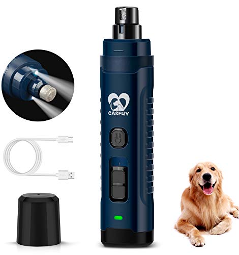 Casfuy Dog Nail Grinder with 2 LED Light - [Enhanced 4.8V Motor 3X More Powerful] 2-Speed Rechargeable Electric Pet Nail Trimmer for Medium Large Dogs Quiet Painless Paws Grooming & Smoothing Tool