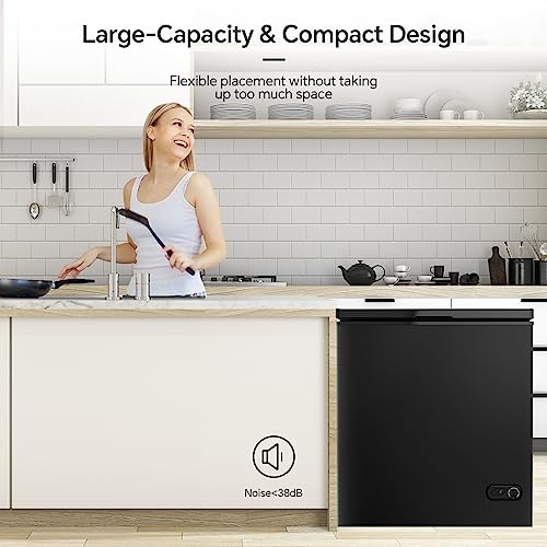Kismile 5.0 Cubic Feet Chest Freezer with Removable Basket Free Standing Top open Door Compact Freezer with Adjustable Temperature for Home/Kitchen/Office/Bar (5.0 Cubic Feet, Black)