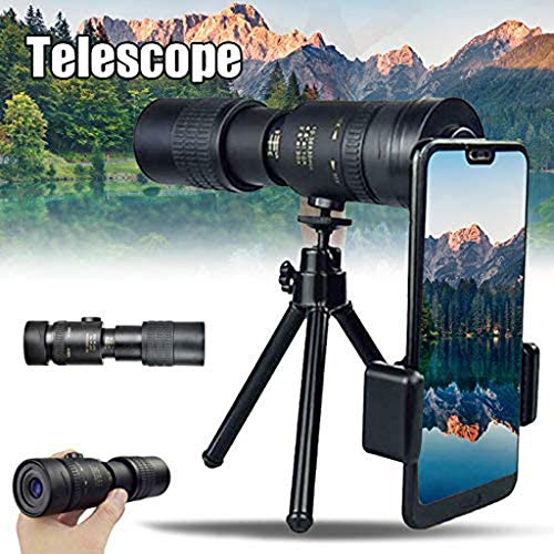 Longaoa 4K 10-300X40mm Super Telephoto Zoom Monocular Telescope with Tripod for Smartphone Portable &Astronomy Beginners,Waterproof, Fogproof, HD,Easy Focus,Night Vision, for Travelling/Camping(A)