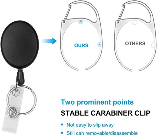 2 Pack Heavy Duty Retractable Badge Holders with Carabiner Reel Clip and Vertical Style Clear ID Card Holders, 24 inches Thick Pull Cord